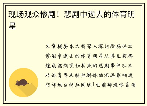 现场观众惨剧！悲剧中逝去的体育明星